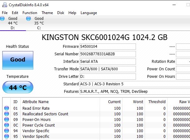 Temperatura SSD Kingston KC600 1TB
