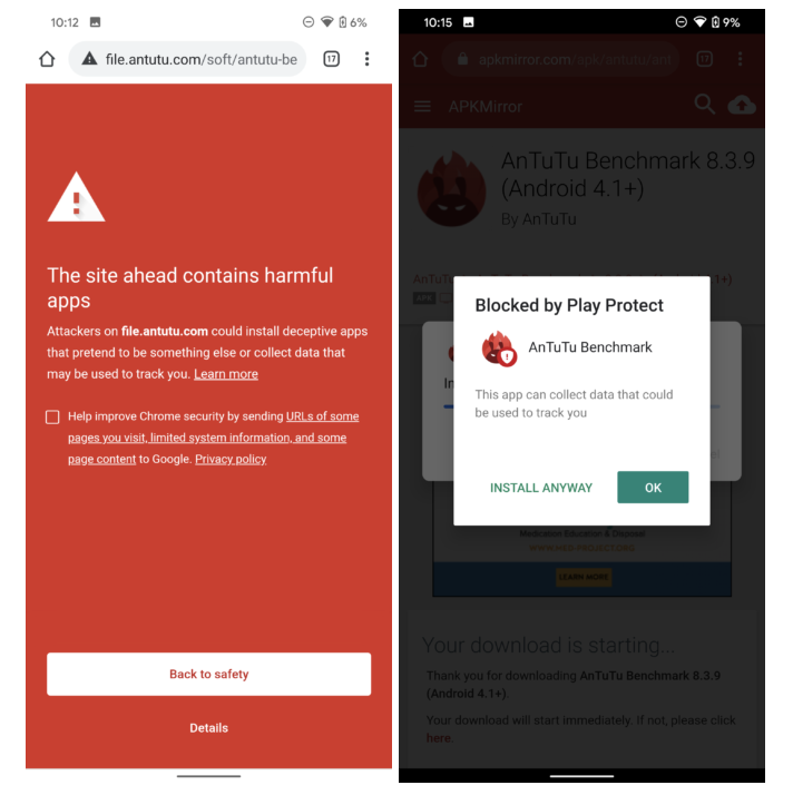Google nu-și să instalezi AnTuTu Benchmark vine cu avertizări în Chrome și prin Play Protect : Gadget.ro – Hi-Tech Lifestyle