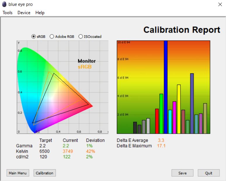 Test culori inainte de calibrare ecran Intel NUC M15