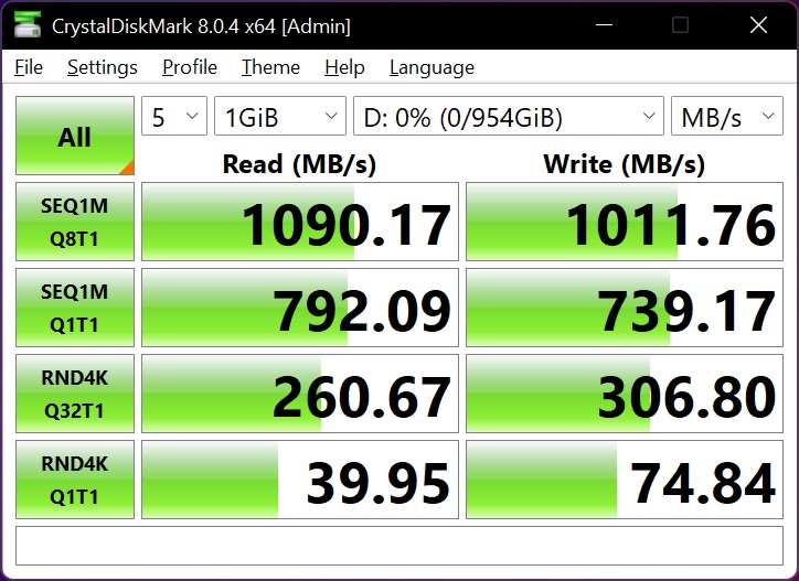 Teste benchmark SSD extern ADATA SE900G 1TB