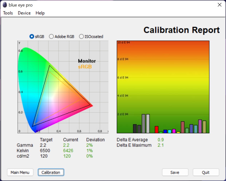 Test culori dupa calibrare ecran LG Gram 14 14Z90Q