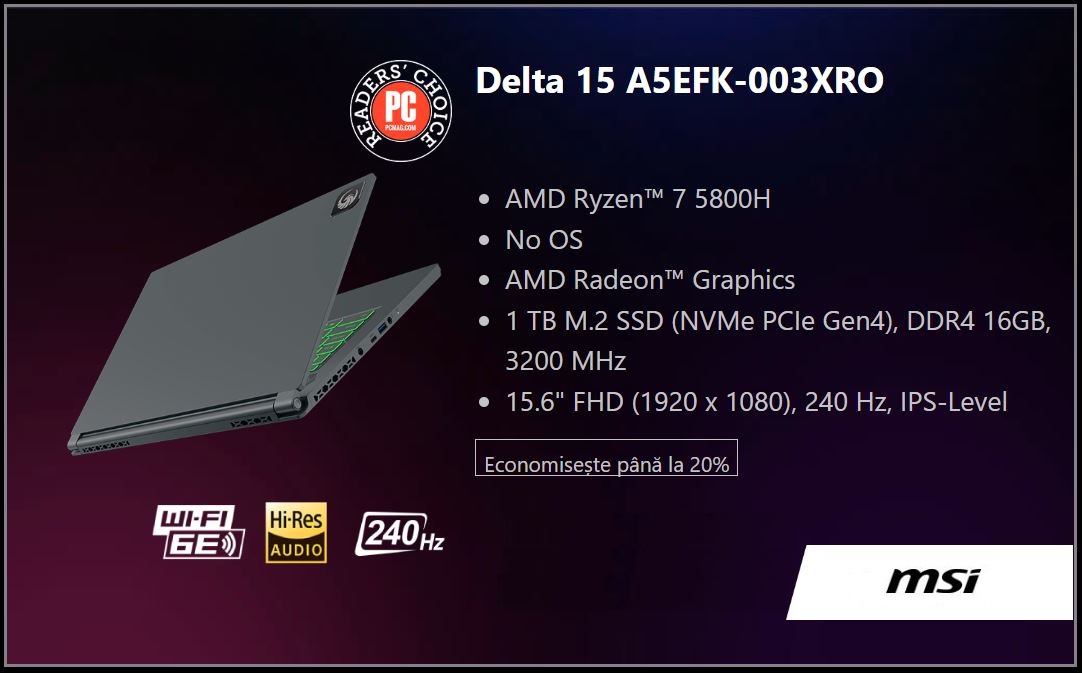 MSI Delta 15 A5EFK-00XRO de Black Friday 2022