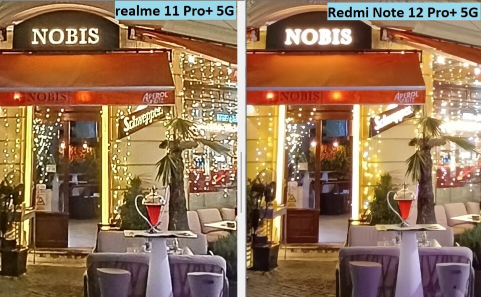 Diferență de abordare de prost-procesare (în stânga realme 11 Pro+ 5G, în dreapta Redmi Note 12 Pro+ 5G), pe senzorul UltraWide