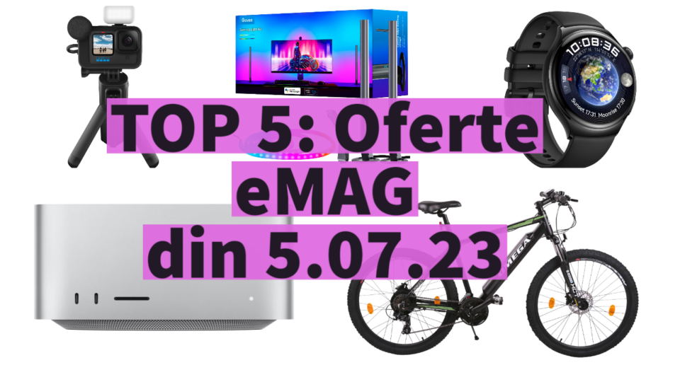 TOP 5: Oferte eMAG din 5.07.23 (kit iluminare gaming de la Govee, Apple Mac Studio 2023 cu M2 Ultra, bicicletă electrică Omega etc)