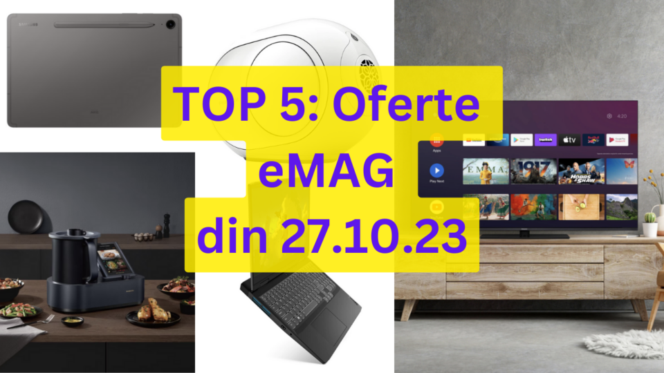 TOP 5: Oferte eMAG din 27.10.23 (televizor Panasonic de 139 cm, cel mai ieftin notebook Lenovo cu RTX 3050, cea mai bună tabletă Samsung ca raport preț / specificații etc)