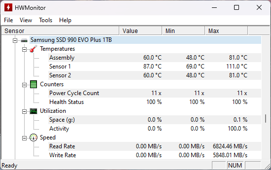 Temperaturi maxime SSD Samsung 990 EVO Plus