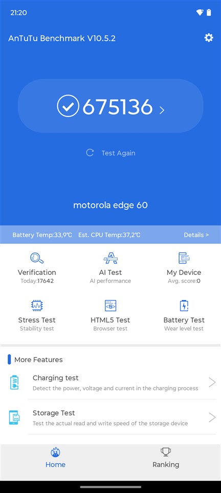 Teste benchmark Motorola Edge 60
