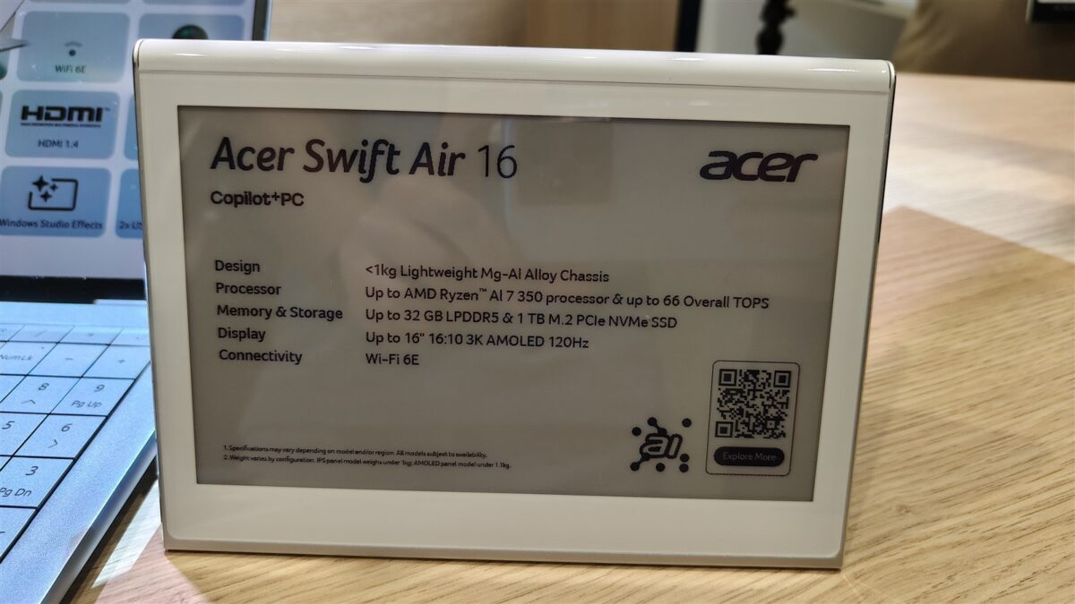 Acer Swift Air 16 2025 specificatii