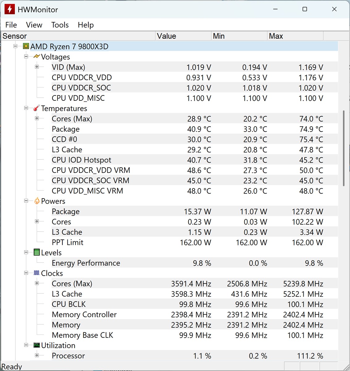 Temperaturi AMD Ryzen 7 9800X3D