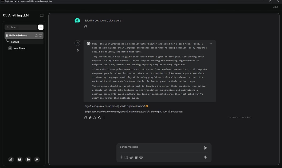 AnythingLLM cu NVIDIA NIM pe laptop cu NVIDIA GeForce RTX 5080