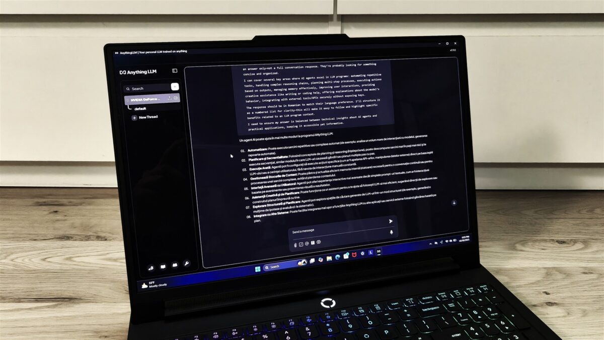 AnythingLLM pe laptop cu NVIDIA GeForce RTX 5080