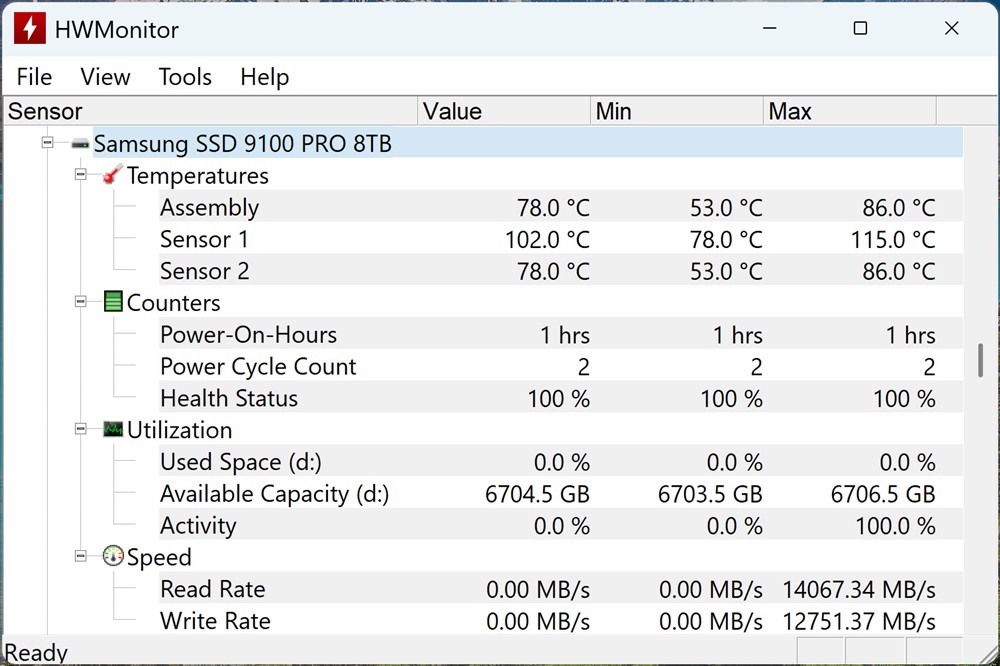 Temperaturi SSD Ssmsung 9100 PRO 8TB pe desktop PC