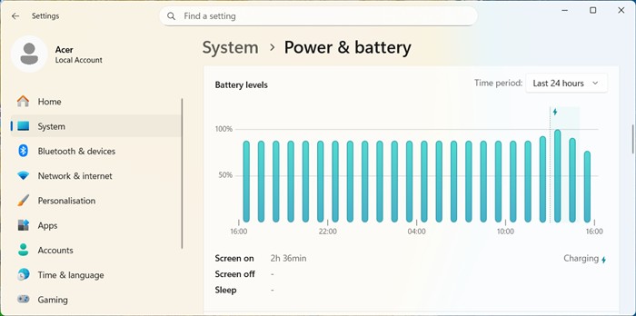 Autonomie Acer Aspire Lite 16 AL16-54P