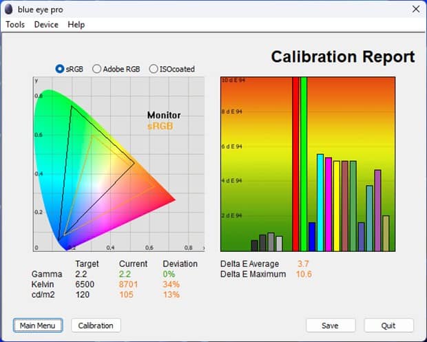 Test culoare mod RTS monitor ViewSonicVX27G1-2K
