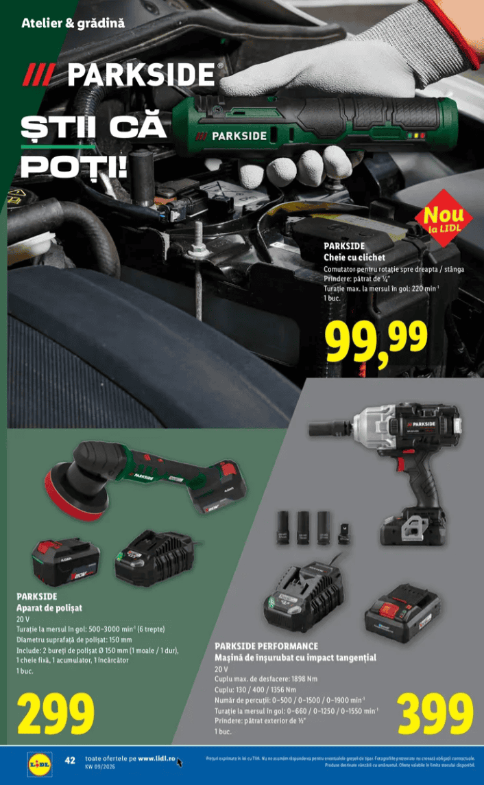 Set de unelte Parkside pentru grădină și auto, cu baterii și accesorii incluse.