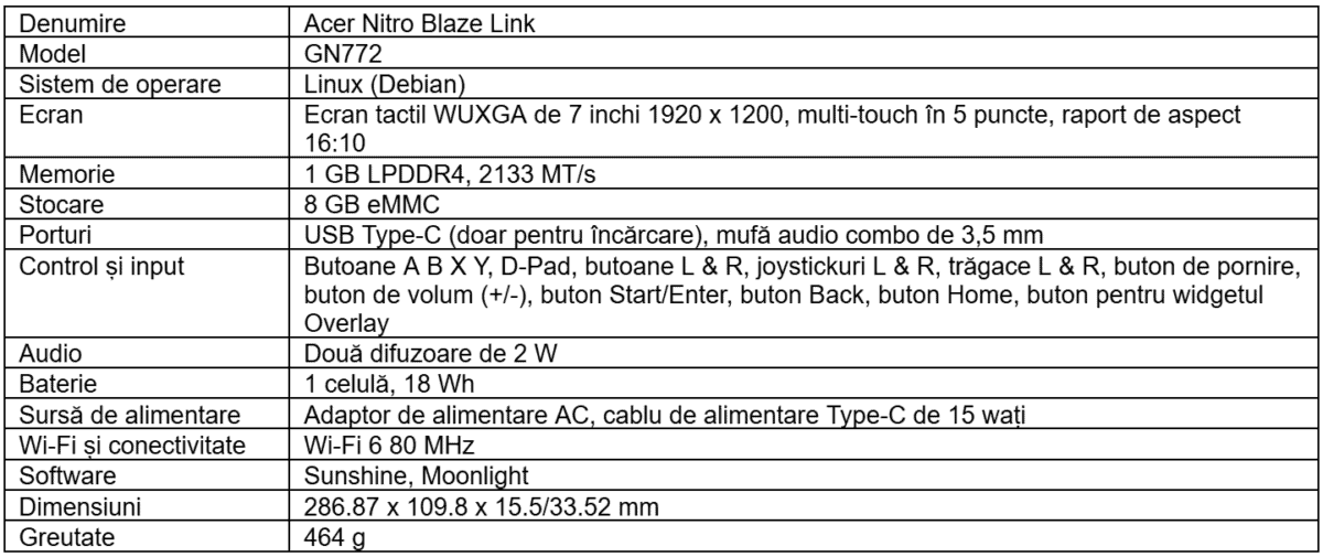 Specifcatii Acer Nitro Blaze Link