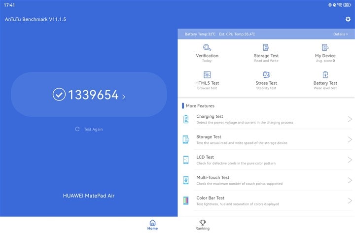 Teste benchmark Huawei MatePad Air PaperMatte Edition