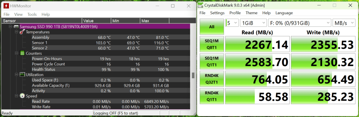 Teste benchmark SSD Samsung 990 1TB